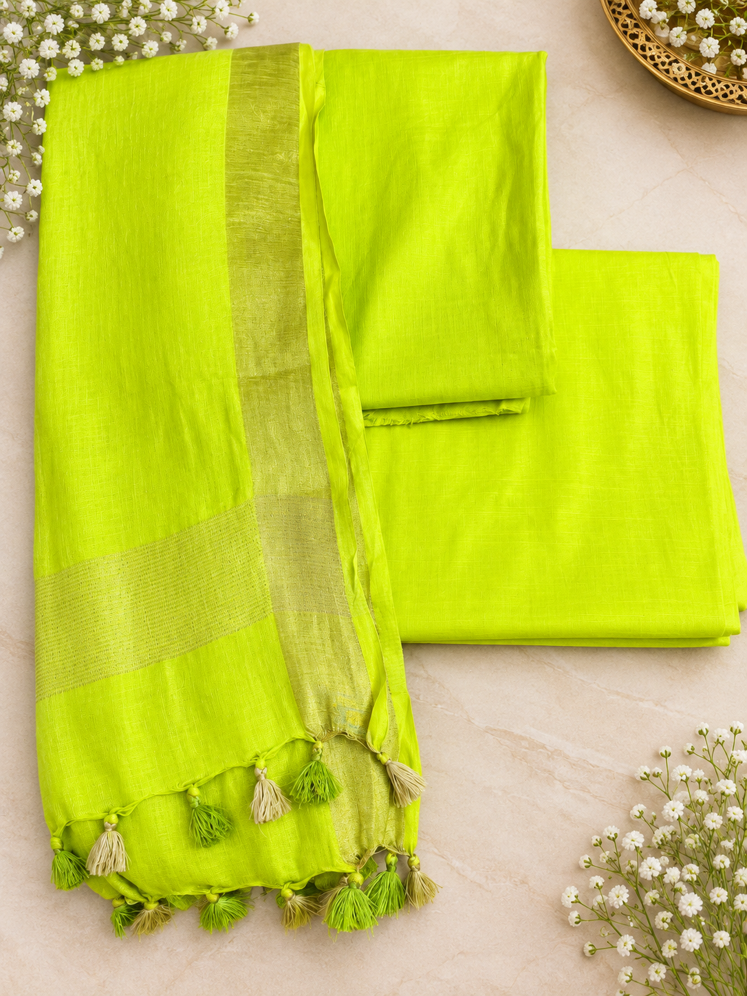 Lime Green Linen Dress Material
