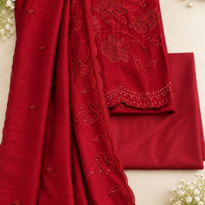 Maroon Crush Applique Dress Material