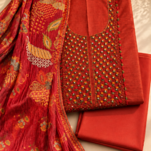 Rust Red Pure Raw Silk Dress Material