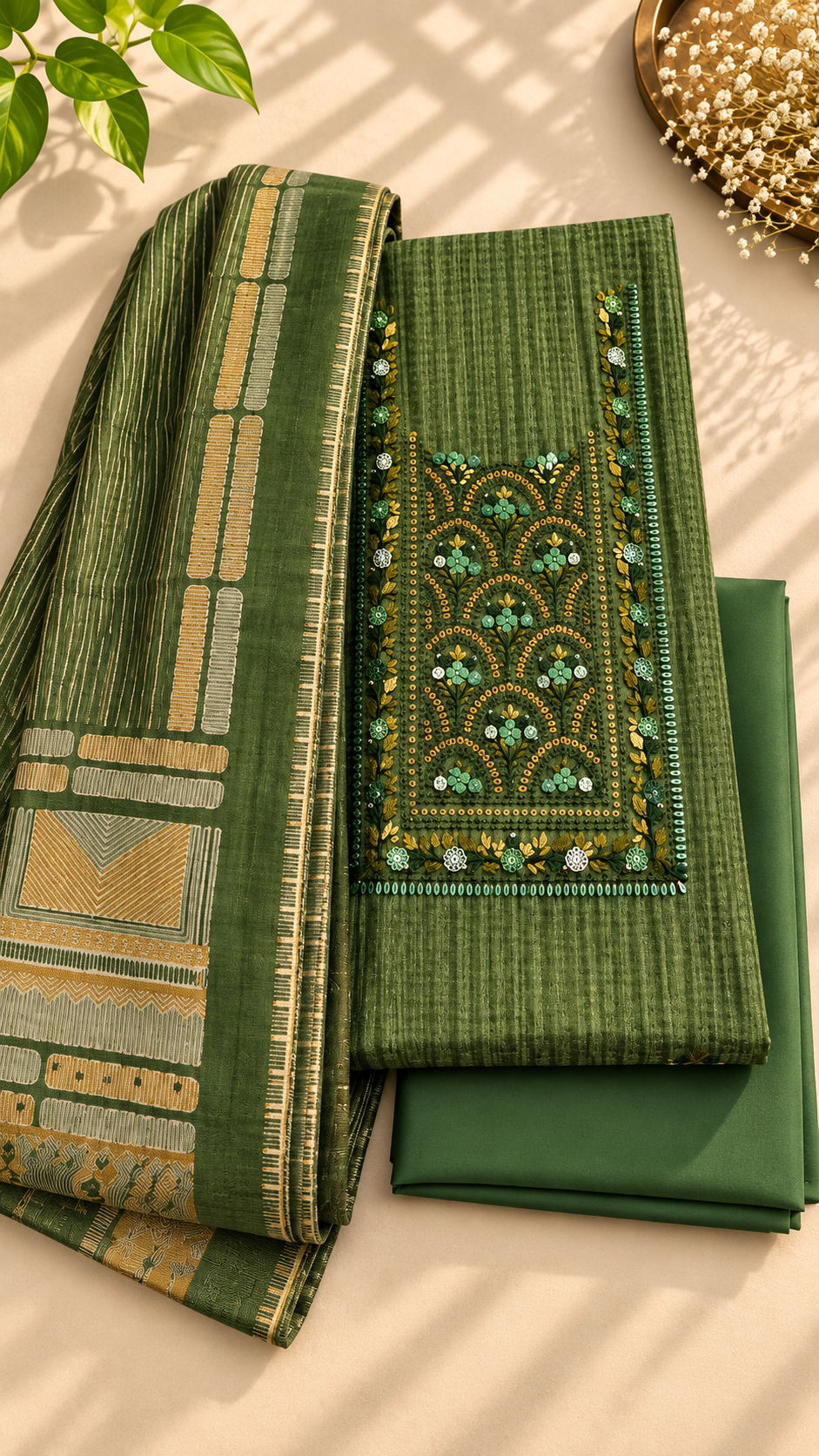 Forest Green Pure Tussar Silk Dress Material