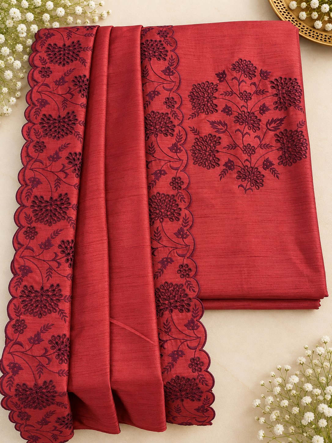Wine Red Semi-Tussar Top & Dupatta