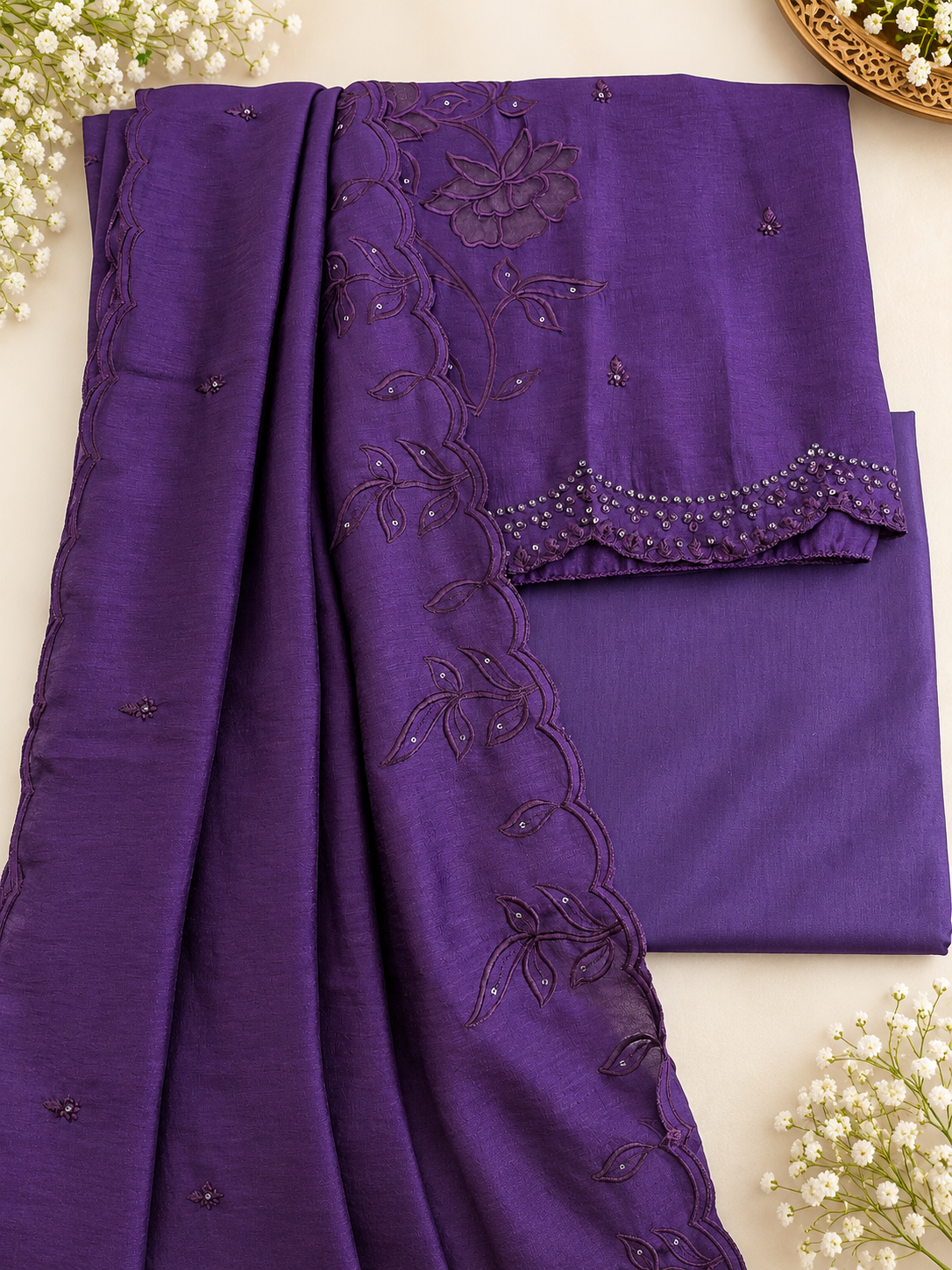 Purple Crush Applique Dress Material